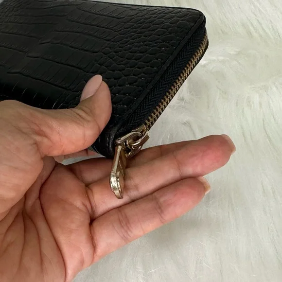 Authentic Miu Miu by Prada leather Black Croc Embossed Zip
